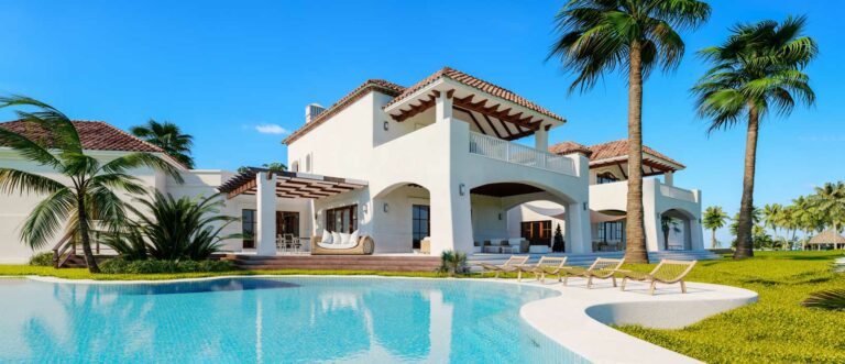 A Southern California home with a tile roof and pool